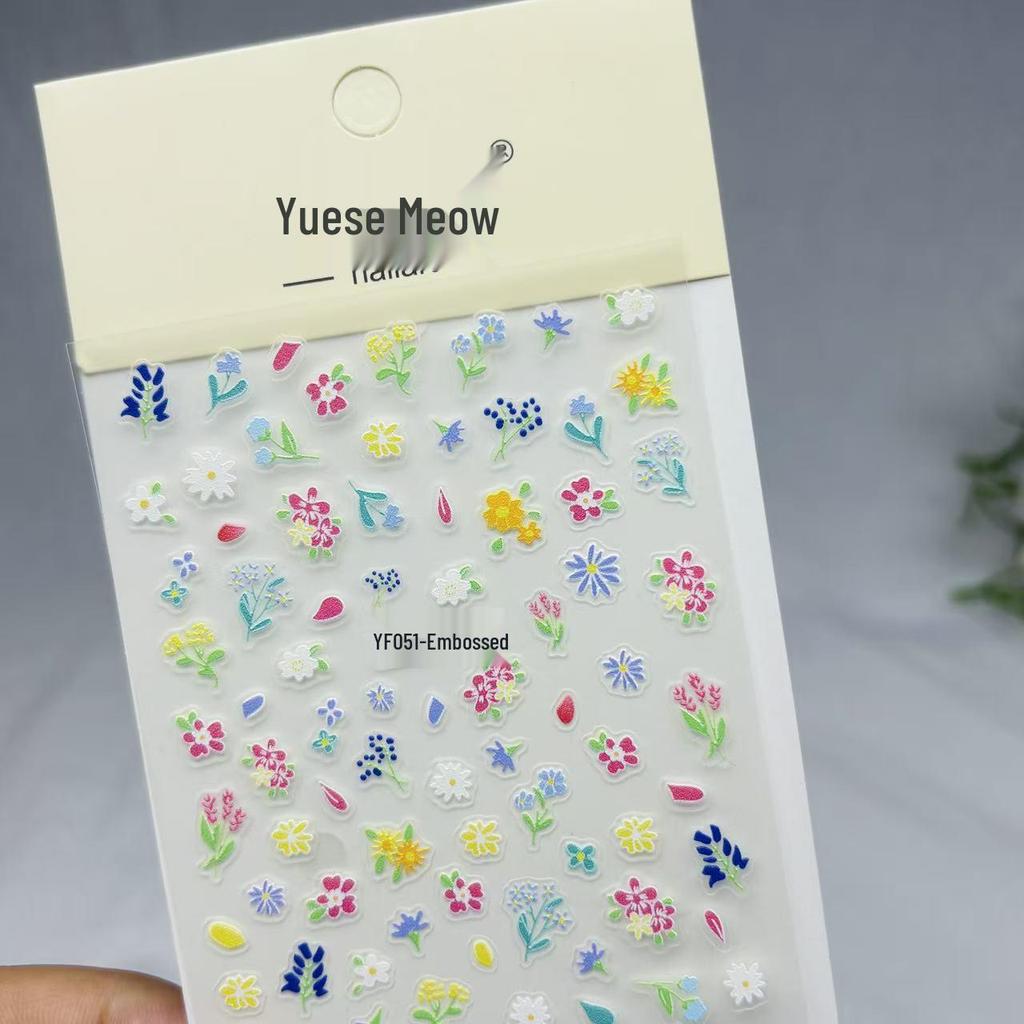 3D Embossed Floral Nail Art Stickers - Fresh Flower DIY Adhesive Decor for Nails & Phones