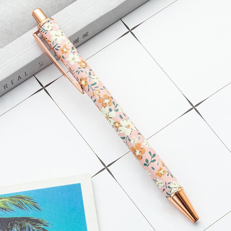 1.0mm Exquisite Flowers Ballpoint Pens Kawaii Floral Signature Pens Smooth Writing Metal Press Gel Pens Gifts Office Supplies