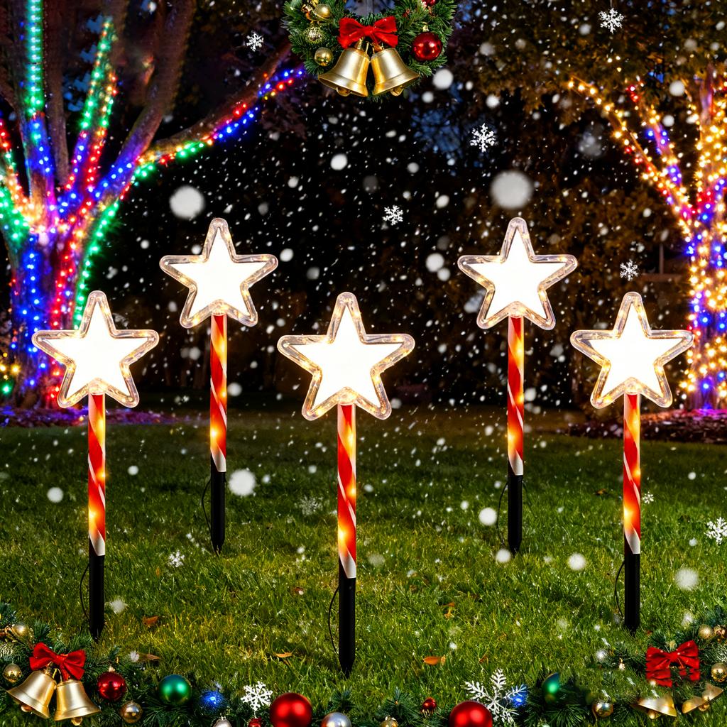 Christmas Solar Track Lights, Set Of 5 Or 8 Christmas Lights, Stake Christmas Decorations, LED Lights For Yard Grass Patio Walkway Decor