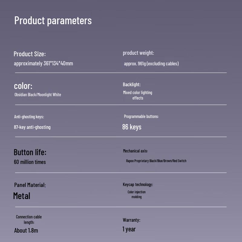 Rapoo V500PRO-87 Upgrade 87-Key Wired Backlit Mechanical Keyboard