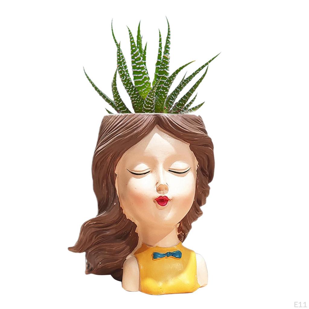 Cute Female Women Girl Head Statue Plant Container Bust Flower Pot Home Cactus Planter indoor e