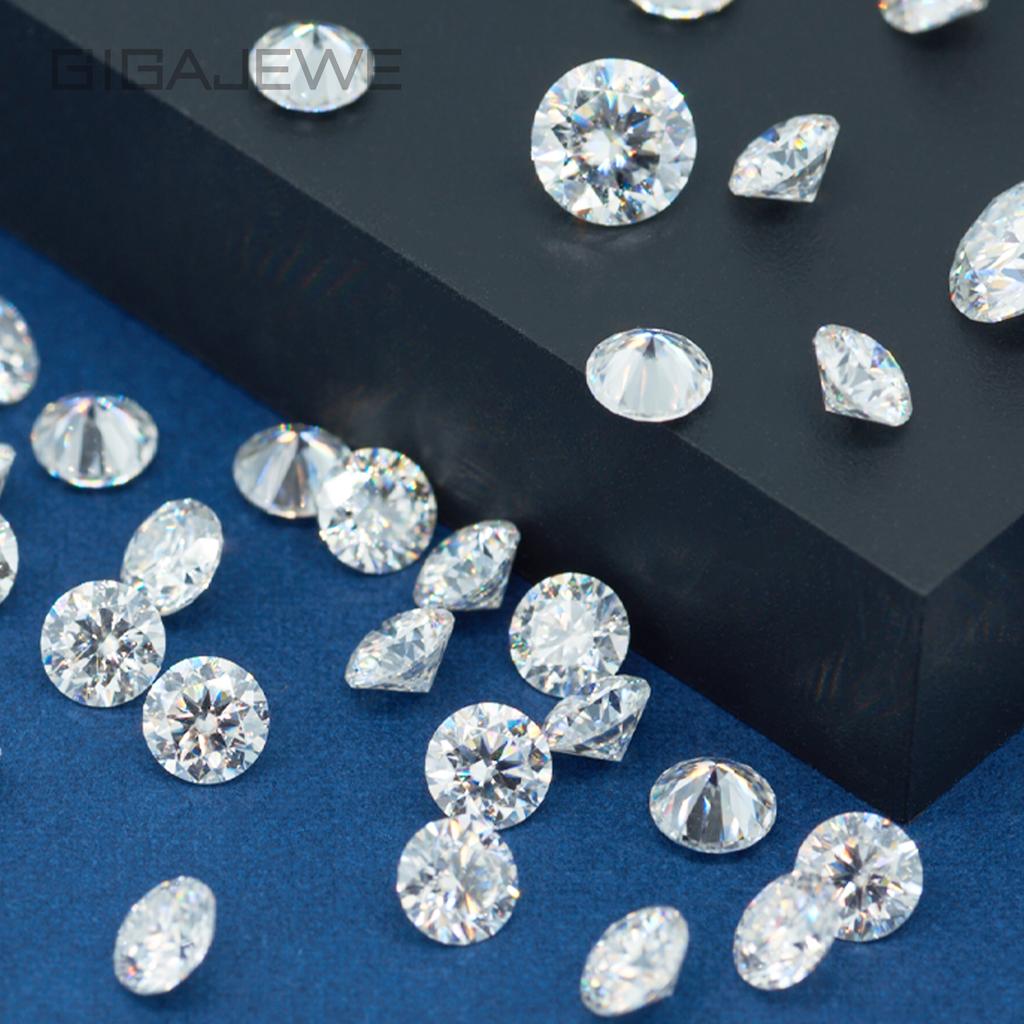 GIGAJEWE GRA Zertifizierter Weißer D-Farbe VVS1 Loser Moissanit Stein Runder Brillantschliff Synthetische Edelsteine 0,8 ct - 30 ct für Schmuckherstellung