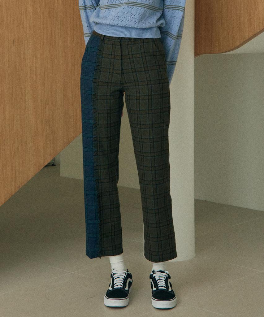 NEAR&DEAR 21Fw Check Color Block Pants_Khaki