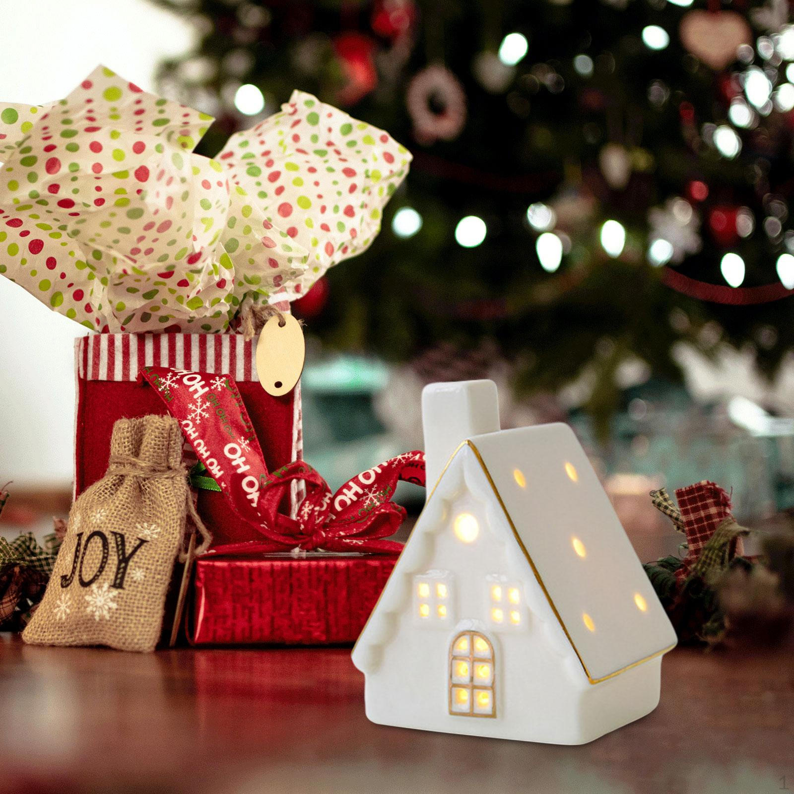 Рождественское украшение, освещенная статуя, керамическая скульптура, настольная фигурка, рождественское украшение для 7.5cmx6cmx9cm