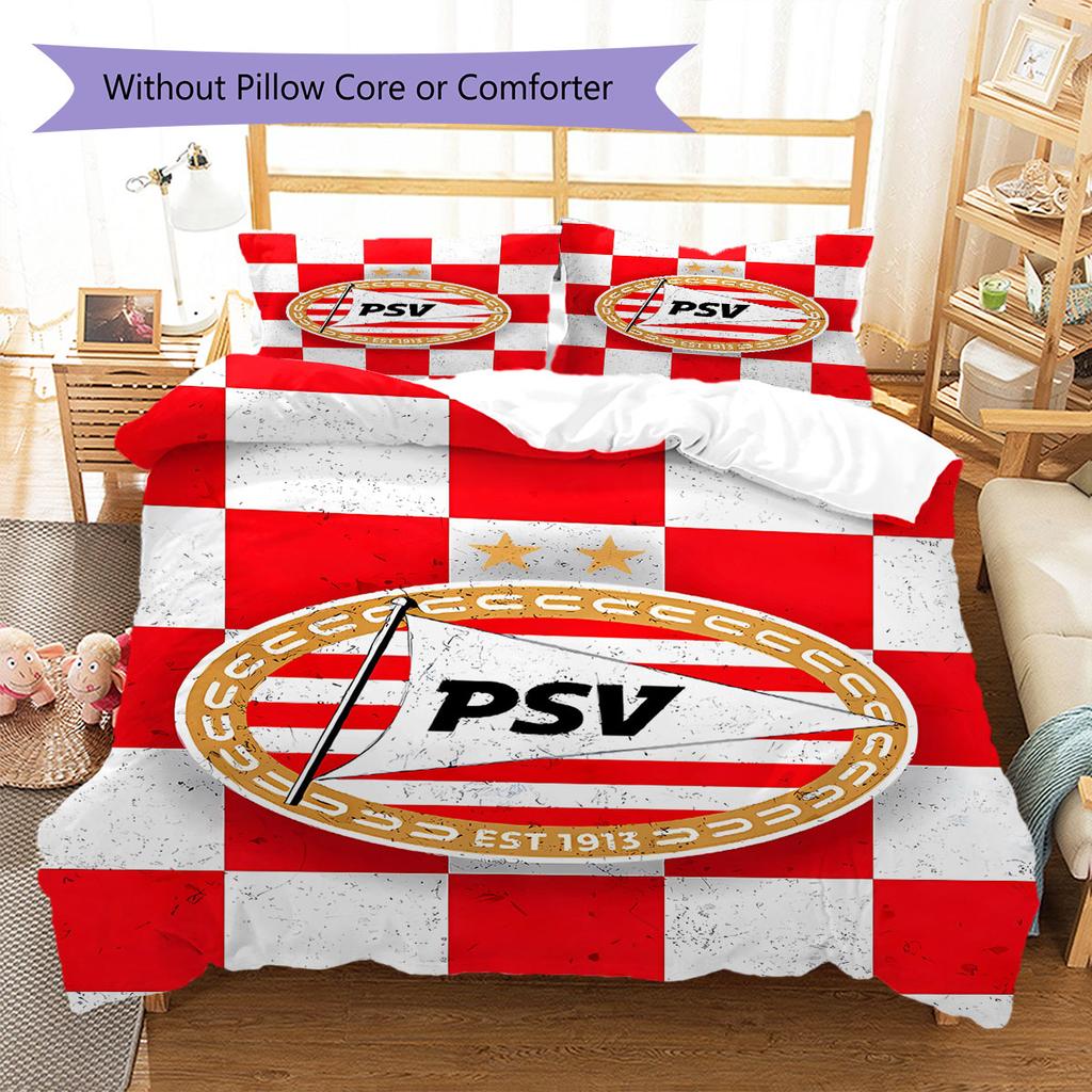 PSV Eindhoven Pattern Bedding,Quilt Set Quilt Cover Pillowcase Home Birthday Gift(1 * Duvet Cover + 2 * Pillowcase, Without Core)