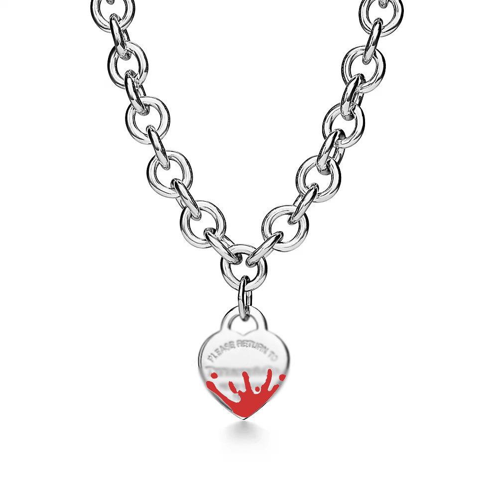 Collana Pendente Cuore e Chiave Famiglia T Classica con Catena Spessa e Intarsi in Diamante per Coppie