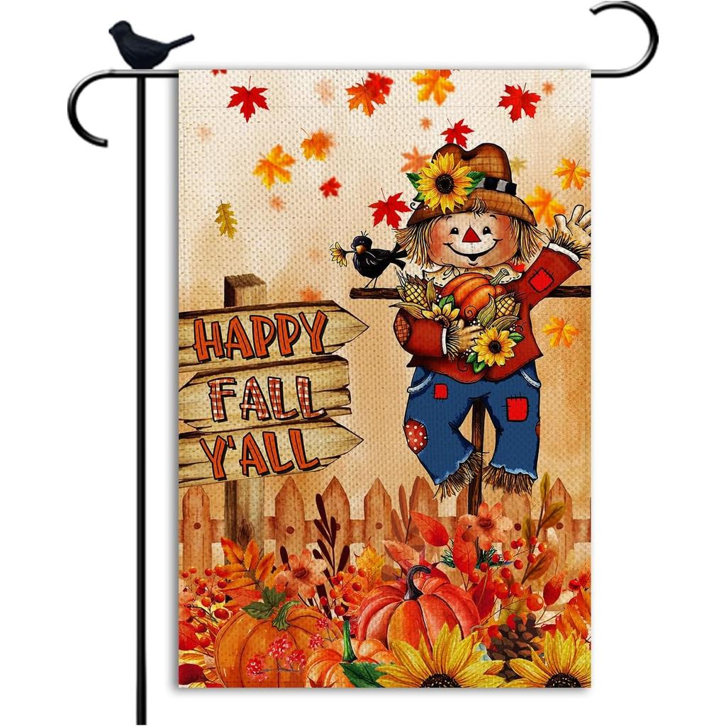 Happy Fall Y'All Garden Flag Autumn Thanksgiving Small Garden Flags Double Sided Seasonal Garden Farmhouse Decor