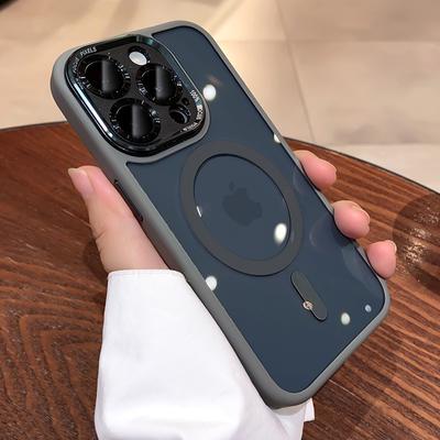 Luxury Matte Bumper Magnetic Clear Case For iPhone 15 14 13 12 11 Pro Max 14 Plus Magsafe Wireless Charge Lens Protection Cover