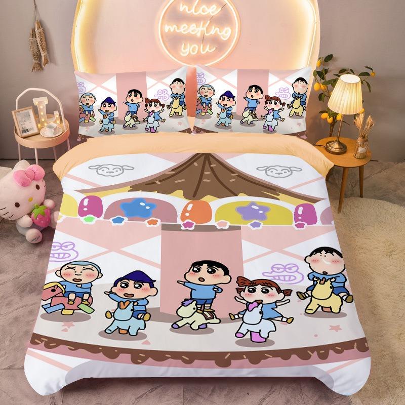 Duvet Cover Set Crayon Shin-chan Cartoon Bedding Set, Boy and Girl Home Room Bedroom Soft Duvet Set, King Size 260x240cm