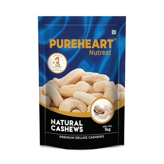 Pureheart Nutreat Natural Cashews 1 kg, Premium Whole Crunchy & Delicious Cashewnuts/Kaju/Dry Fruit - Resealable Pouch 1KG