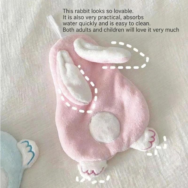 Soft Coral Fleece Hand Towel,Cute Rabbit Pattern,Thick and Absorbent Material,Hanging Hand Towel,Bathroom and Kitchen Towel.
