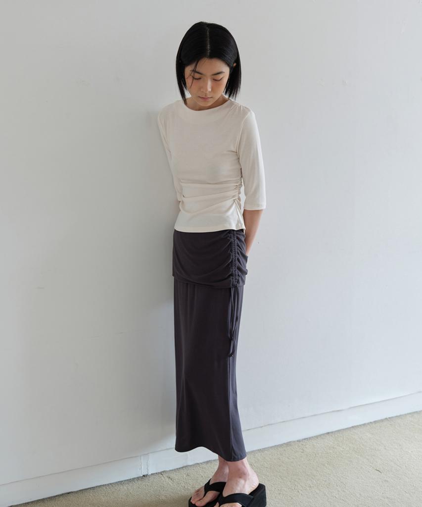 Awi String Shirred Jersey Skirt_Dark Gray