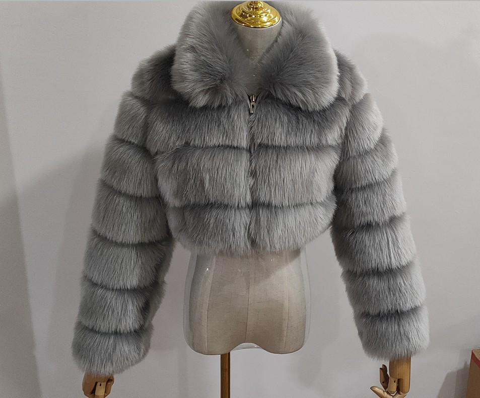 Cappotto da donna in finta pelliccia di volpe europea, Patchwork, Manica lunga