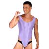 Mens Glossy Bodysuit High Cut Sleeveless Leotard One-piece Swimsuit for Sports Fitness Swimming