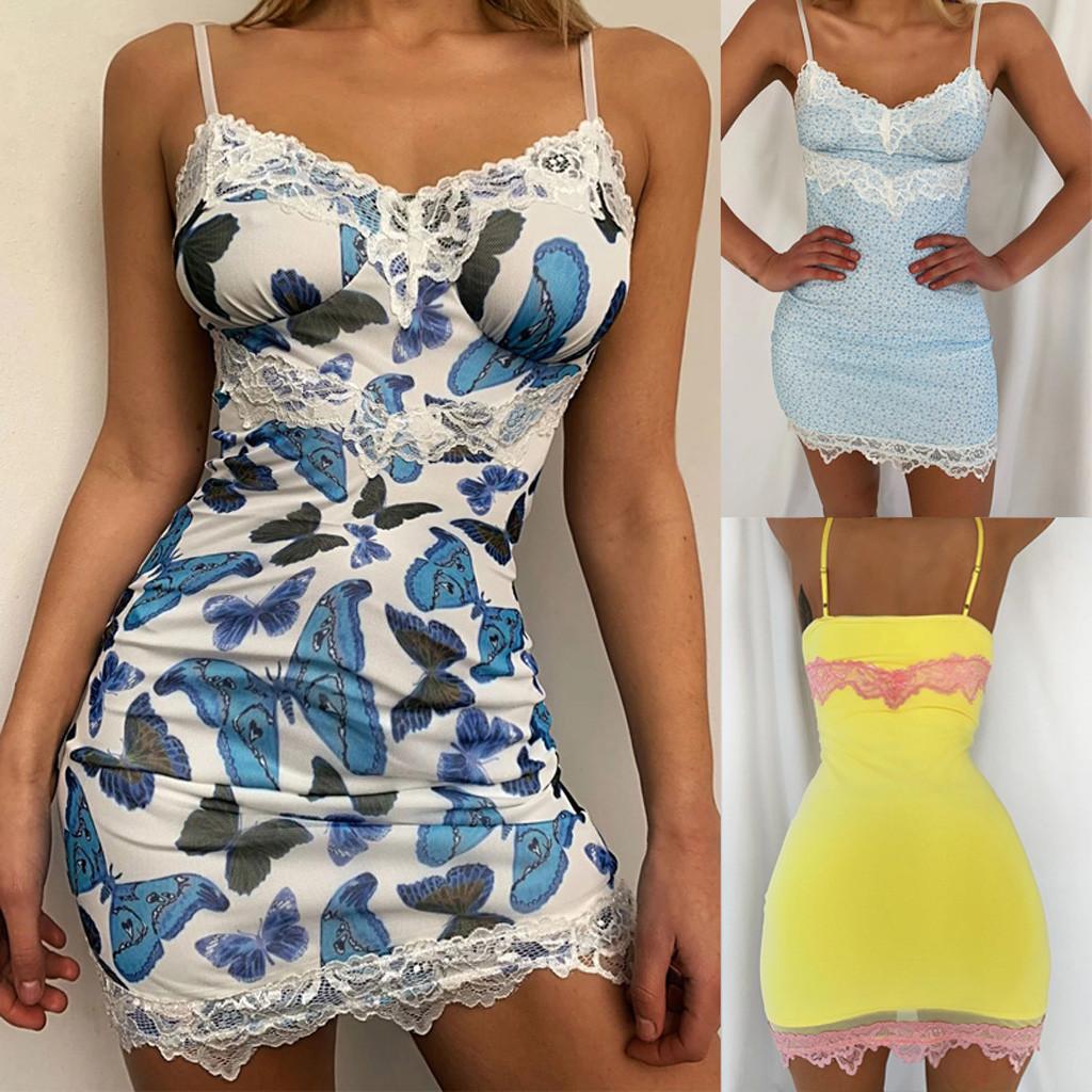 

Модное женское сексуальное кружевное мини-платье с v-образным вырезом и принтом бабочки, ночная рубашка
