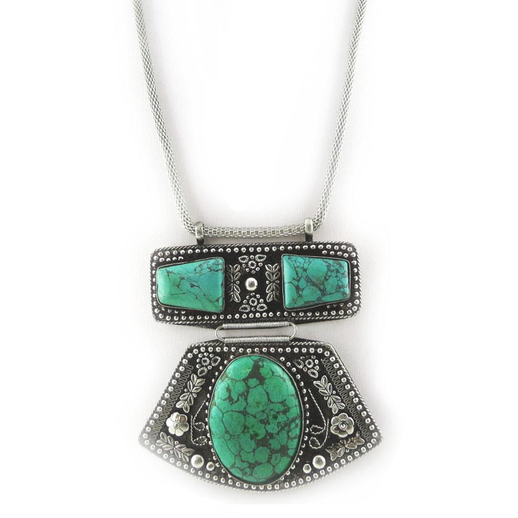 Les Trésors De Lily [N0977] - Collier créateur 'Kilimanjaro' turquoise argenté