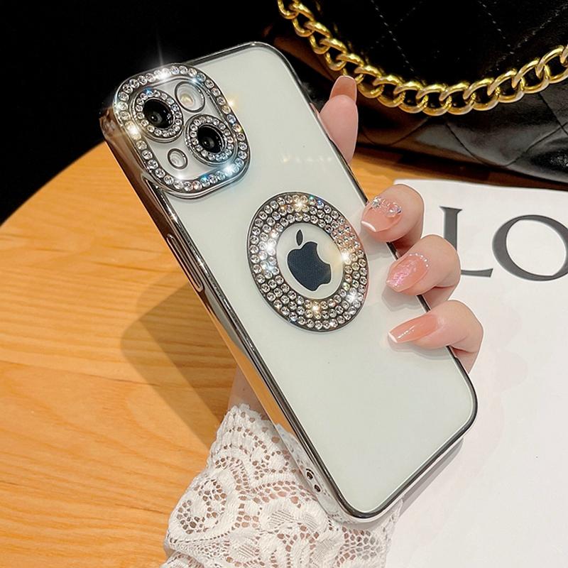 Coque de luxe transparente galvanisée pour iPhone 11 12 13 14 15 Pro Max Plus, pare-chocs à paillettes creuses, coque souple en strass