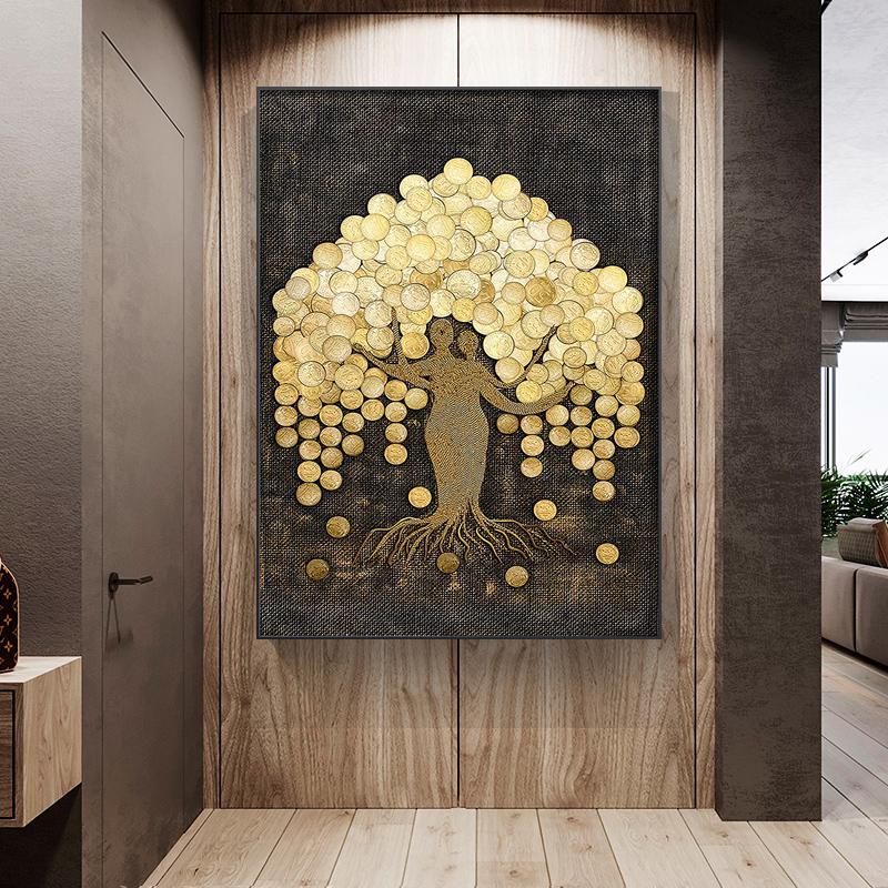 Golden Painting On Canvas Gold Coins Trees Posters and Prints Rich Tree Wall Pictures for Living Room Decor Home Decoration