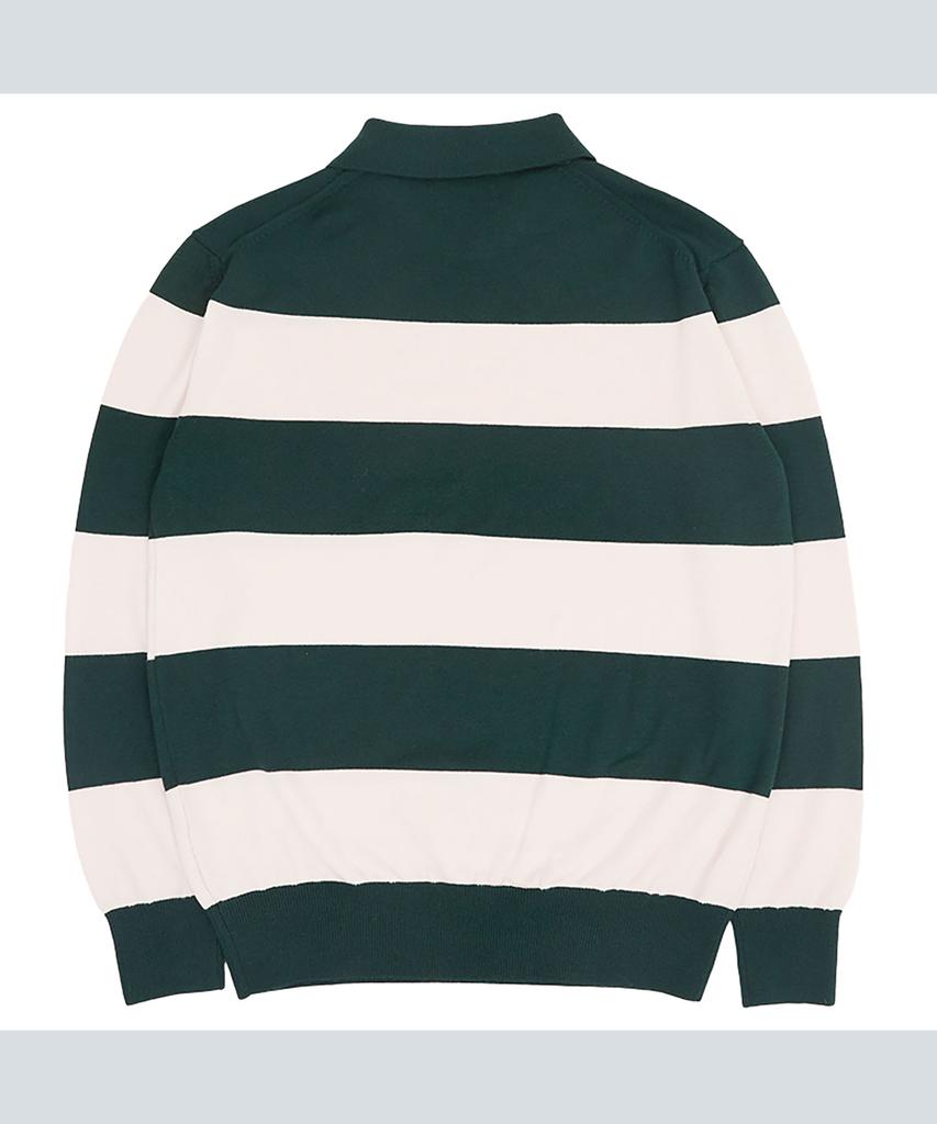 Mondiag [Mondiac X E.Enough] Women'S Merino Wool Round Collar Knit (Green & White Stripe)