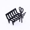 Miniature Dollhouse Fireplace Scene with Black Metal Firewood Rack Accessories