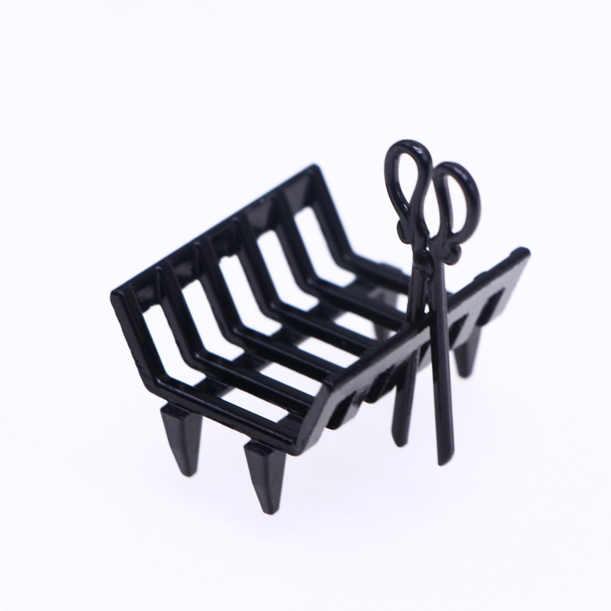 Miniature Dollhouse Fireplace Scene with Black Metal Firewood Rack Accessories