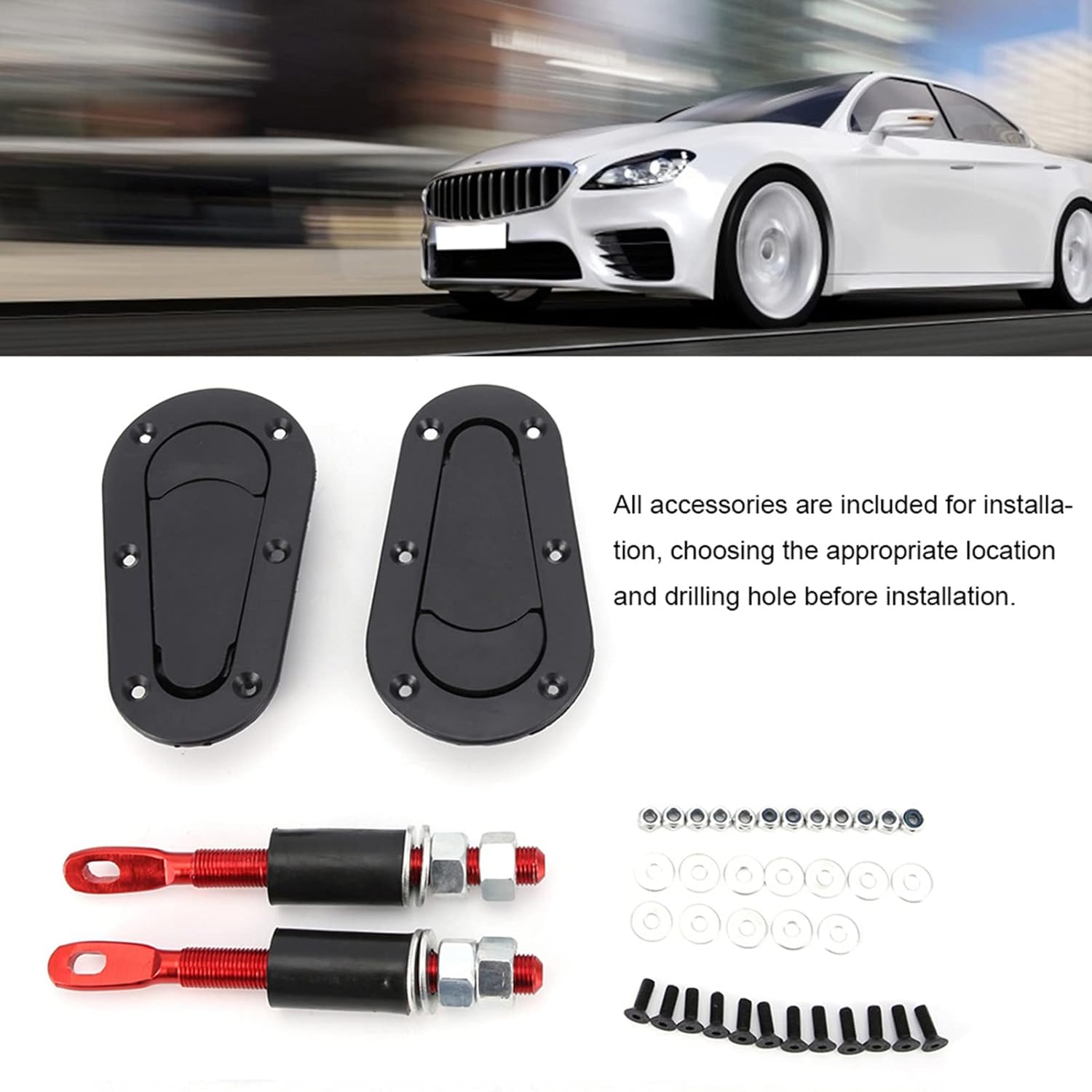 

Flush Hood Latch and Pin Kit, Universal Racing Car Hood Pin Engine Bonnet Latch Lock Kit, Quick Release Lock, Black