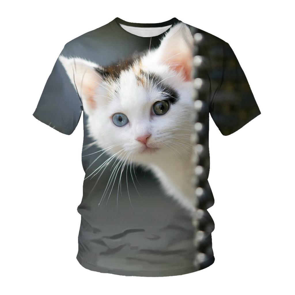 Letní nové tričko s kočičím vzorem 3D digitální tisk Pánské tričko s krátkým rukávem