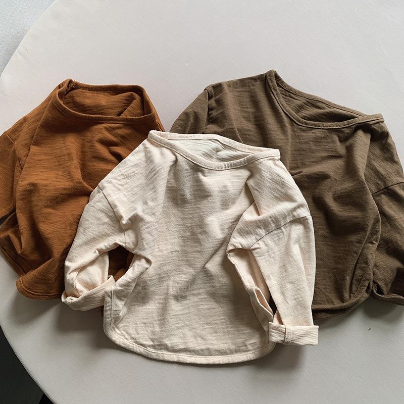 Kids Solid Color Long Sleeve Casual Cotton T Shirt For Boys And Girls