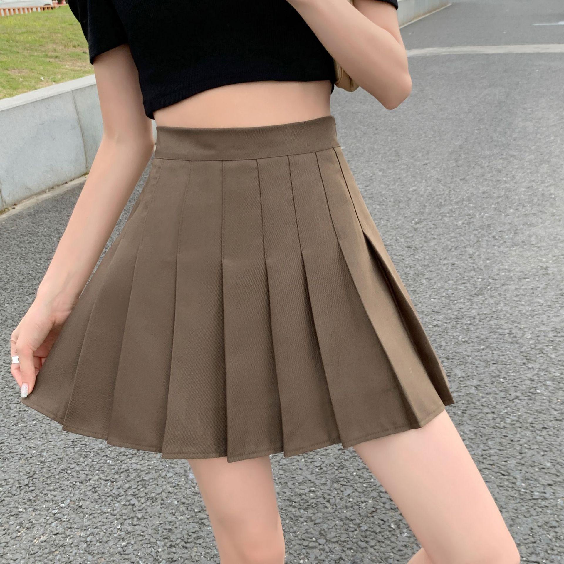 

Плиссированная юбка Короткая юбка Новая корейская версия школьницы А-силуэта Летняя юбка XXL темно-коричневого