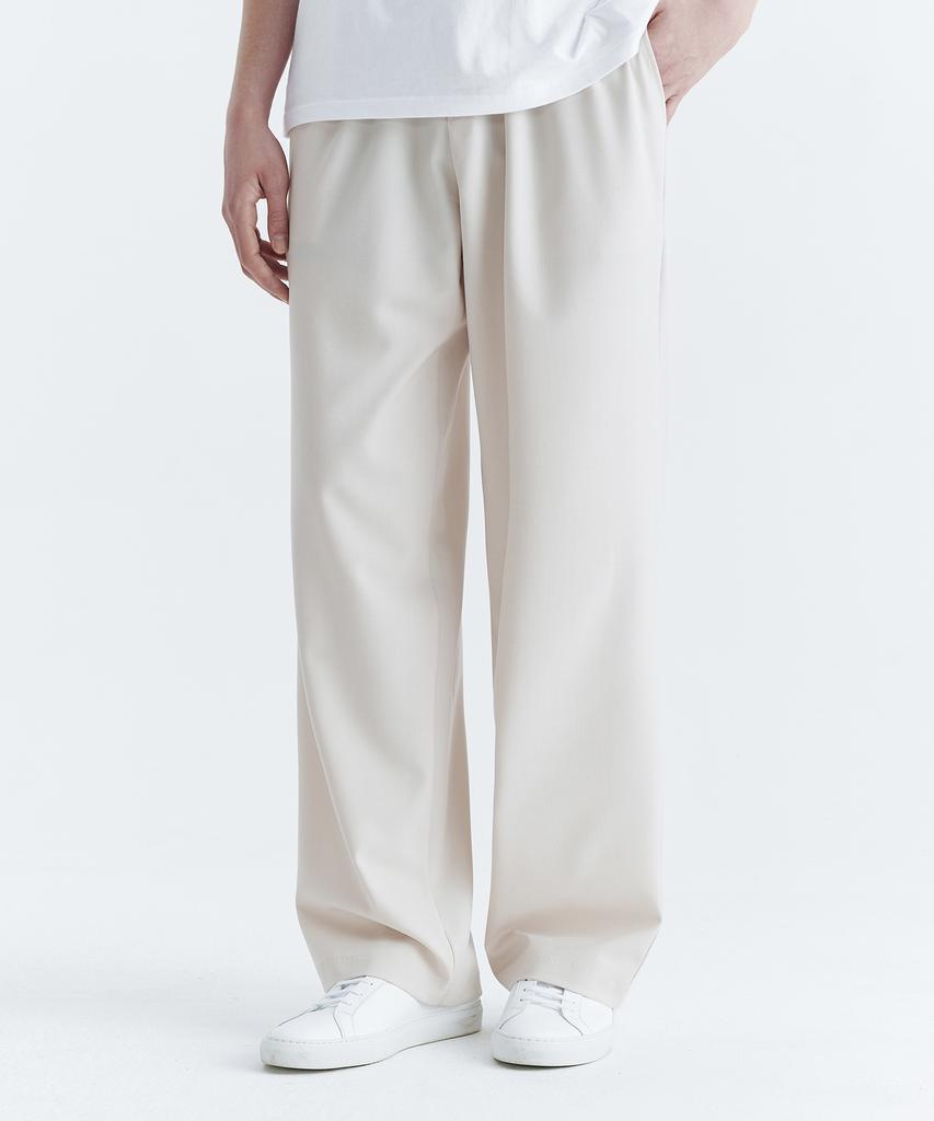 WHOLOVESART Unisex Essential Wide Elastic Waist Slacks Ivory