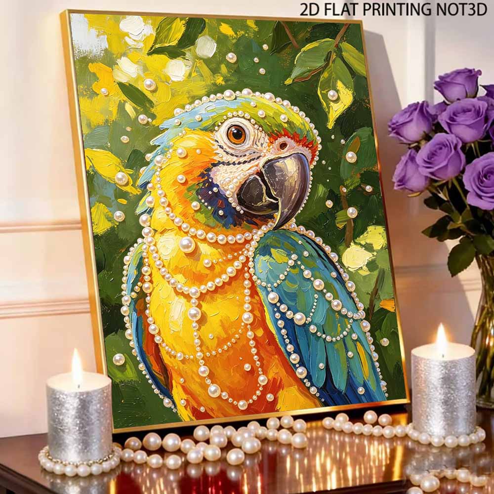 Beautiful Framed Pearl Painting Kit Vibrant Tropical Parrot Design DIY 3D Bead Art Canvas Creative Wall Decor Relaxing Hobby Gift for Adults