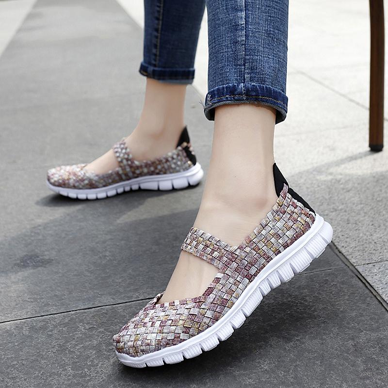 Summer Mary Janes Women Sandals Beach Lazy Shoes White Blue Casual Weave Soft Slip On Walking Color Sandals Large Size