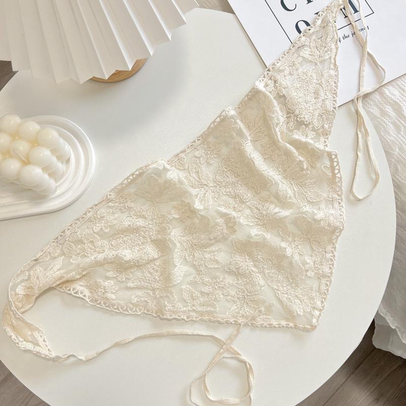 2025 Новый Стиль Кружевной Треугольный Платок-Завязка Бежевый Французский Сельский Стиль Девочка Корейский Стиль Ins Стиль Кружевной Повязка на Голову Носок One Size