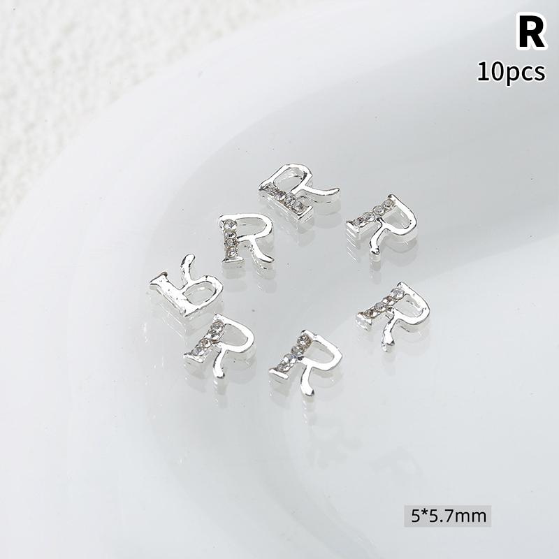 10 шт. 3D Буквы Шармы для Ногтей Роскошный Сплав Алфавит Стразы Арт для Ногтей Акриловые Наконечники Декоративные Аксессуары R