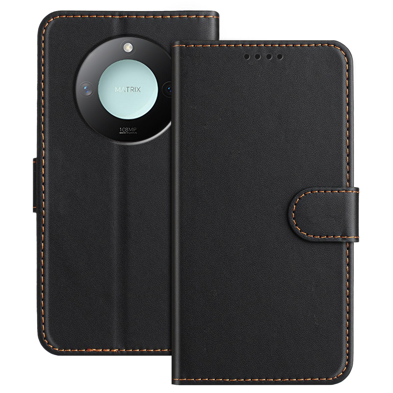 

Для Honor X60 5G/Honor X9c Smart 5G Шкіряний Чохол-Гаманець Підставка Однотонний Протиударний Чохол для Телефону Black