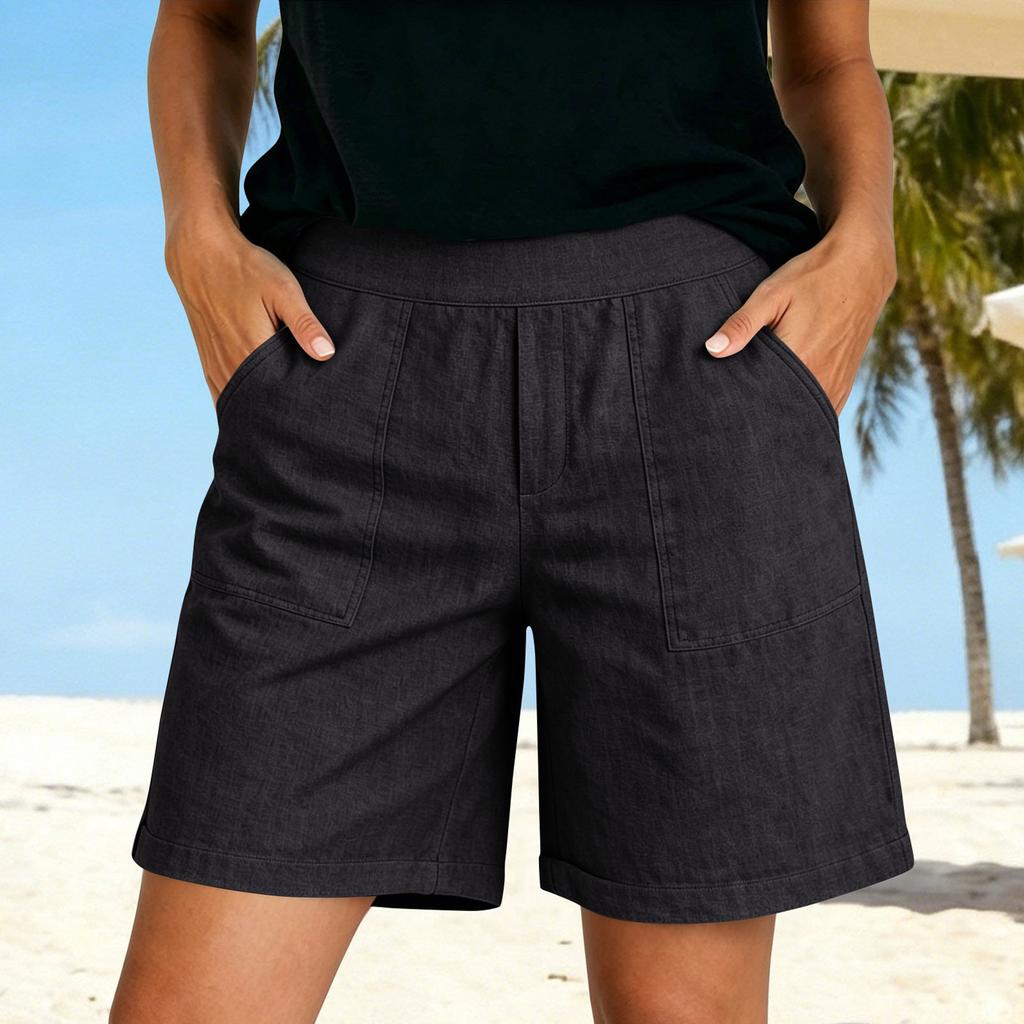 High Waist Casual Shorts for Women Soft Stretchy Fabric Relaxed Fit with Wide Elastic Waistband and Pockets