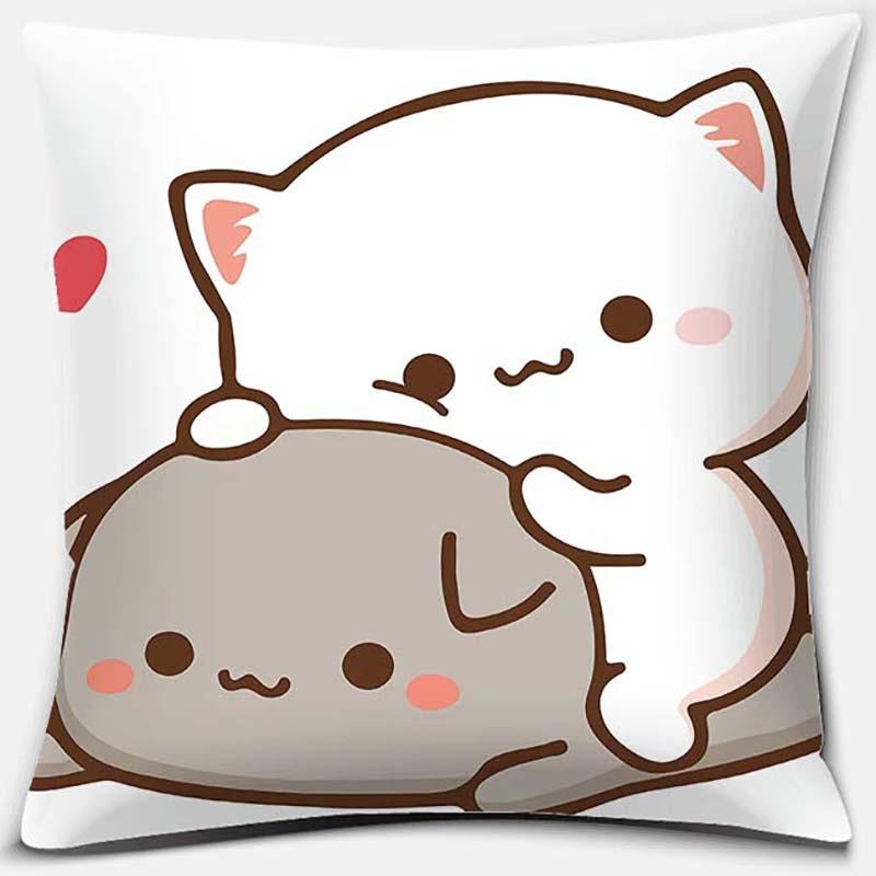 45x45cm Cartoon Cute Peach Blossom Cat Series Pillowcase Living Room Sofa Office Seat Soft Cushion Cover Home Decoration