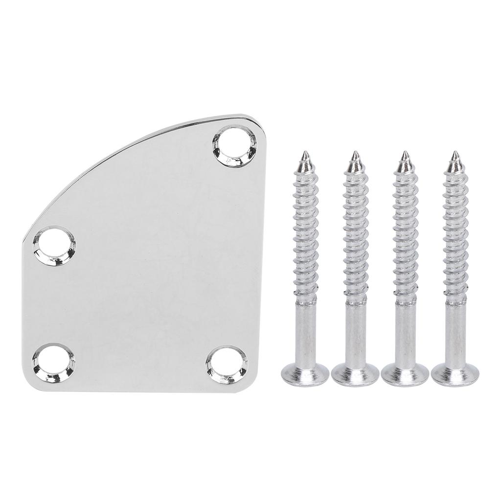 Guitar Neck Plate Aluminum Alloy Curved Instrument Accessory with 4‑Hole for DIY BassSilver