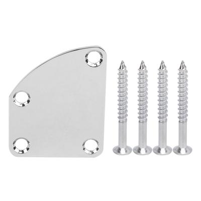 Guitar Neck Plate Aluminum Alloy Curved Instrument Accessory with 4‑Hole for DIY BassSilver