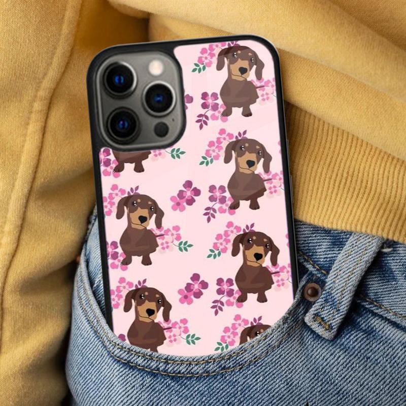 Dachshund Doxie Flower Dog Puppy Soft Phone Case for iPhone 17 Air 16e Pro max 15 Pro 13 14 Plus 11 12 MagSafe Magnetic Coque