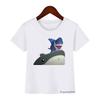 Cute Boys Girls Kawaii Sharking with Sharkdog Cartoon Print Children'S Tshirt Summer Baby Clothes White Short Sleeve Tops