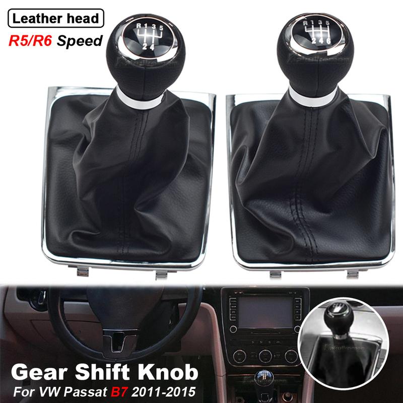 New Durable Car-Styling 5 / 6 Speed Gear Stick Lever Shift Knob With PU Leather Boot For VW Passat B7 2011 2012 2013 2014 2015
