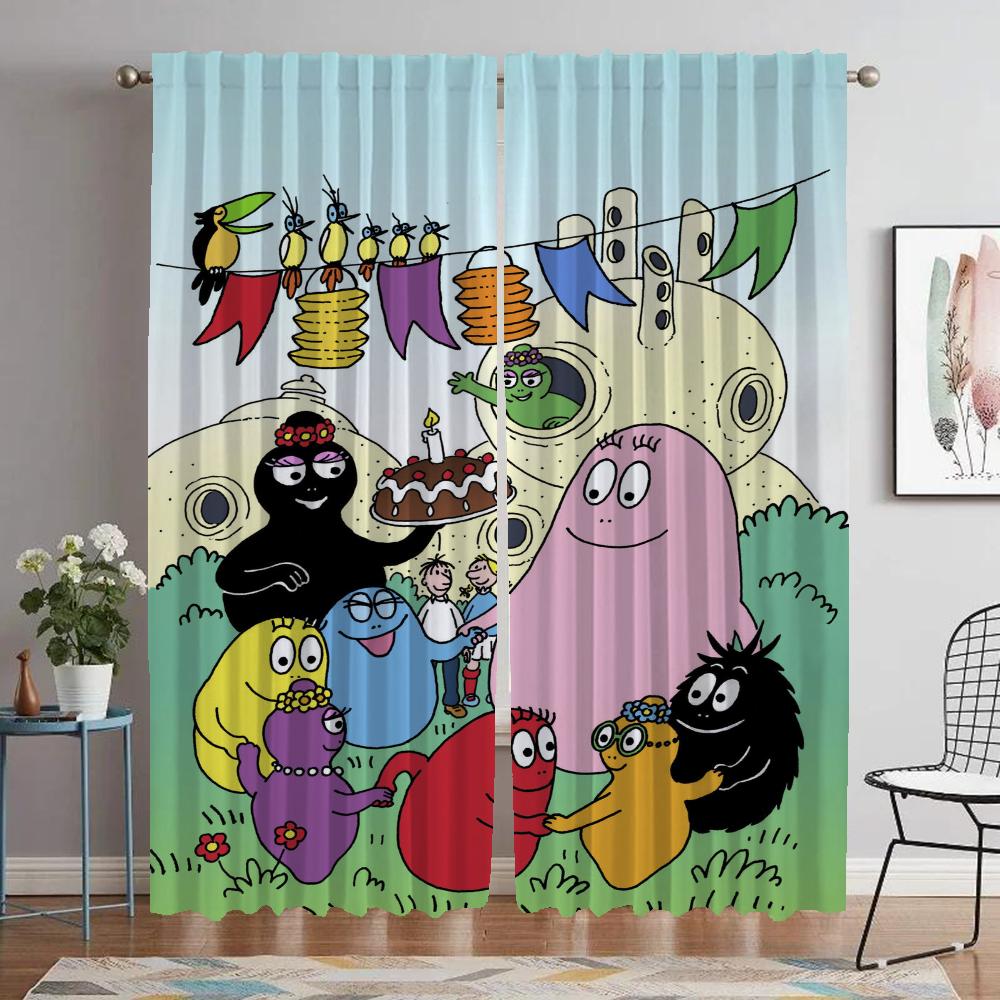 Les Barbapapa Window Curtain for Room 2 Panel Kitchen Curtains Partition Tulle for Bedroom Shades Home Interior Curtains Living