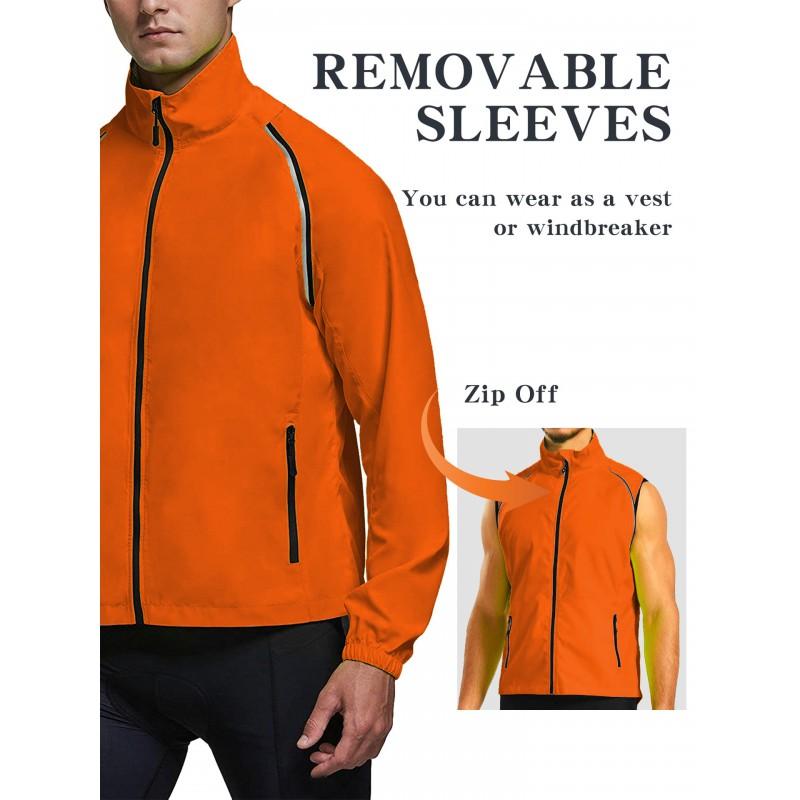 Mens Waterproof Cycling Jacket Convertible Vest Lightweight Outdoor Hiking Raincoat Reflective