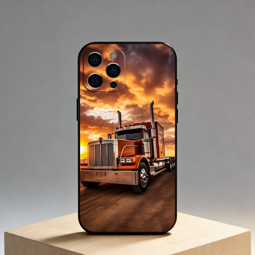 E-Euro T-Truck Pouzdro na telefon Pro iPhone17,16,15,14,13,12 Plus,Max Měkký silikonový Černý kryt