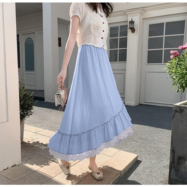 Irregular Lace Patchwork Versatile Skirt with Scalloped Hem for Women