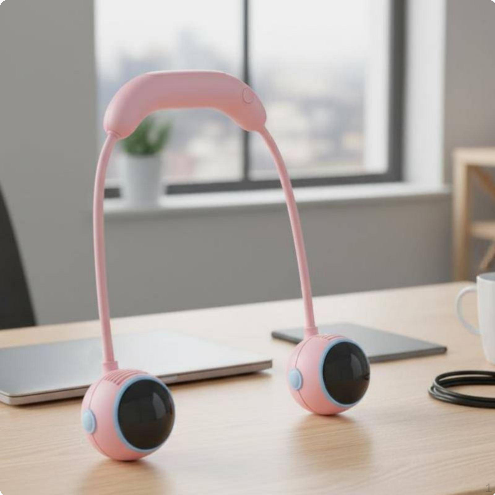 Wearable Adjustable Cooling Accessory USB ReEnergizable Hands Fan Lightweight Personal Appliance for Pink