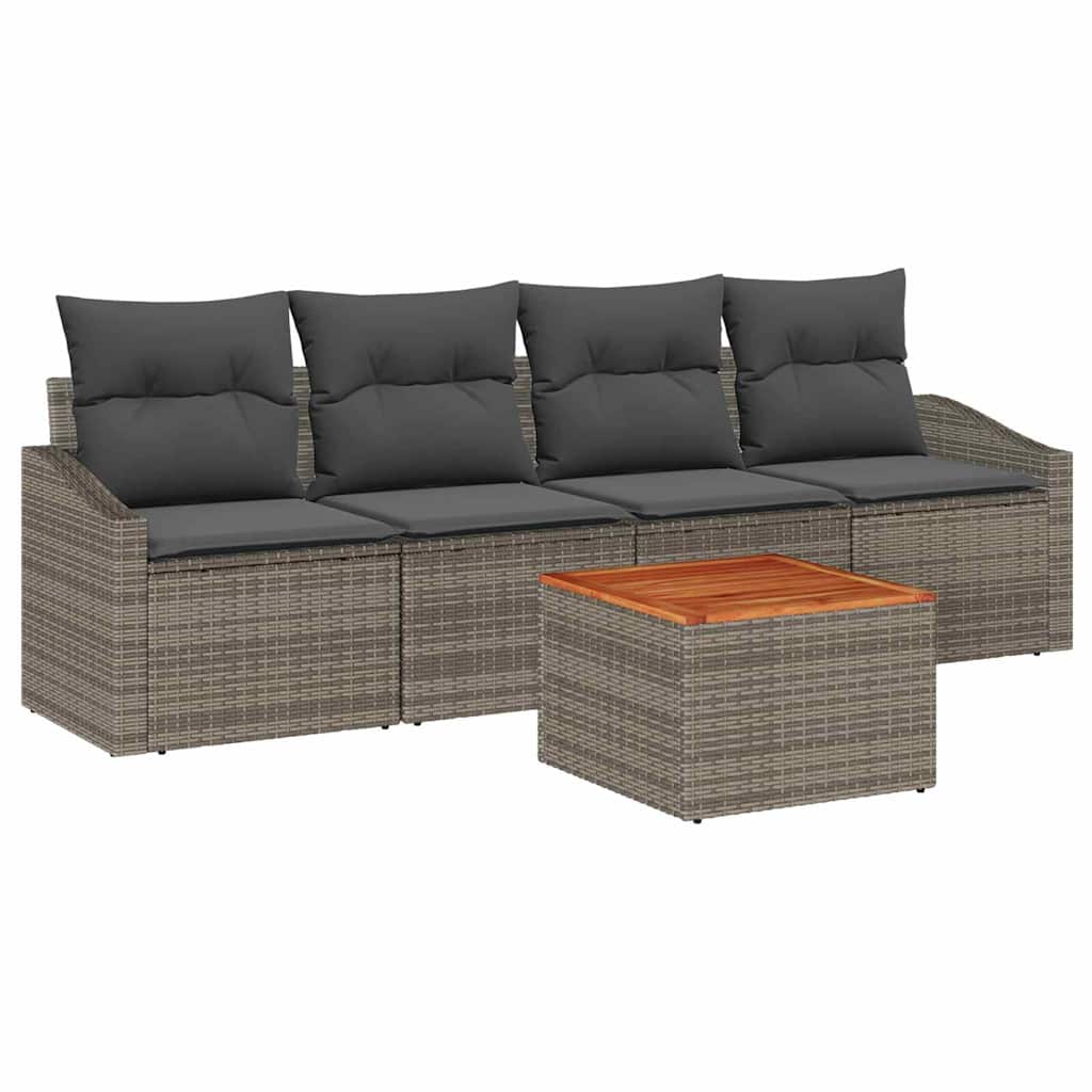 Garden Sofa Set with Cushions 5 Pcs Grey Poly Rattan