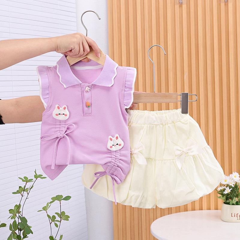 

Літній дитячий костюм принцеси з кошеням з двох предметів: Модний комплект з топу з коротким рукавом та шортів для малюків 110cm