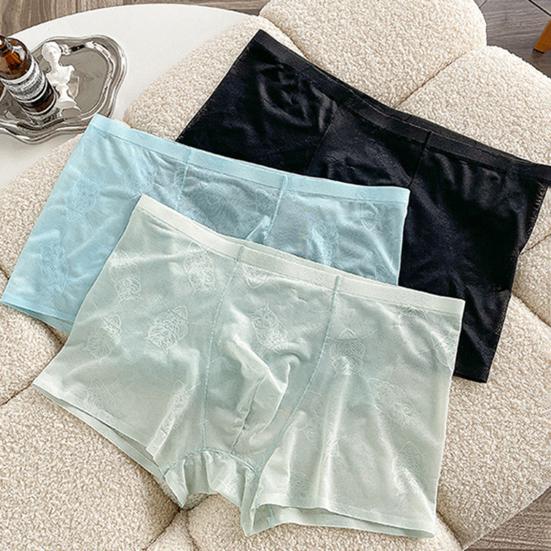 Men Boxer Underwear Low-rise Perspective Thin Shorts Panties Perspective Embroidery Lace Owl Pattern U-convex Underwear
